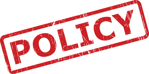 Red distressed rectangular stamp featuring the bold word POLICY on a clear white background