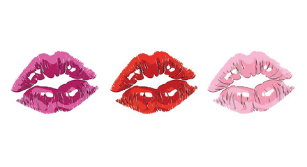 Vibrant Lipstick Kisses Collection on White Background.