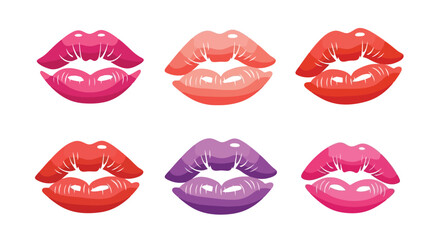 Obraz premium Vibrant collection of six glossy lip prints in various shades, showcasing different lipstick colors and textures.