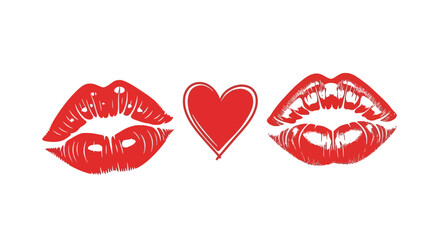 Red lipstick kiss marks and a heart shape.
