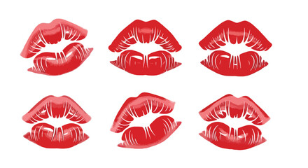 Collection of vibrant red lip prints showcasing passionate kisses and romantic gestures.