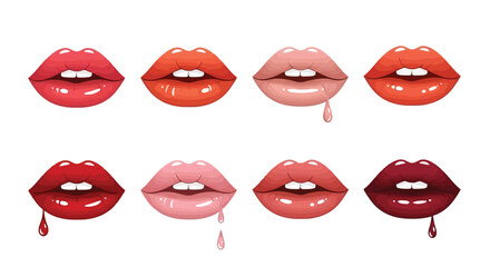 Collection of glossy lips with dripping lipstick in various vibrant colors.