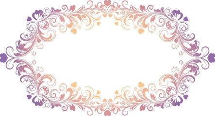 Ornate floral frame with swirling patterns and pastel hues on transparent background viewed from a straightforward angle