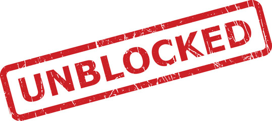 Red grunge stamp displaying the word UNBLOCKED across a clean white isolated background