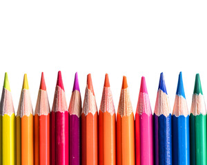 Colorful Colored Pencils Row Isolated On Transparent Background