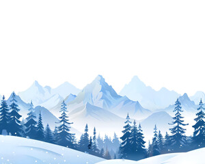 Fototapeta premium Winter Mountain Forest Landscape Illustration Isolated Transparent Background