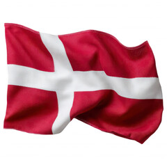 Fototapeta premium The flag is red with a white Scandinavian cross on a black backdrop