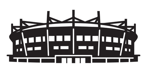 Iconic silhouette of a large modern stadium with multi-tiered structure and grand entrance Vector © Jrdesign0