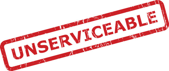 Red unserviceable rubber stamp with distressed texture on a clean white background