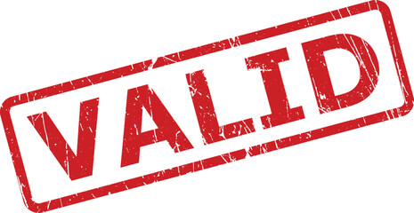 Red valid rubber stamp impression confirming approval or legitimacy on a crisp white surface