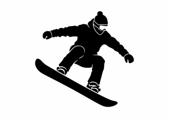 Obraz premium Black and White Minimalist Snowboarder Silhouette Jumping