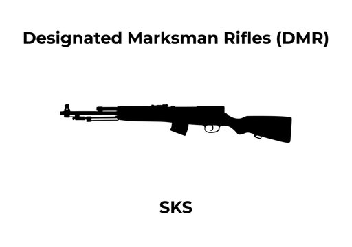 A black silhouette vector illustration of an SKS semi-automatic carbine centered on a white background.