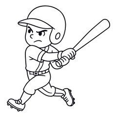 Black outline vector illustration of a baseball player swinging a bat, designed in a clean line art style for sports graphics.