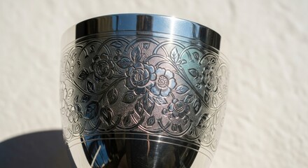 Ornate Silver Cup with Floral Engravings