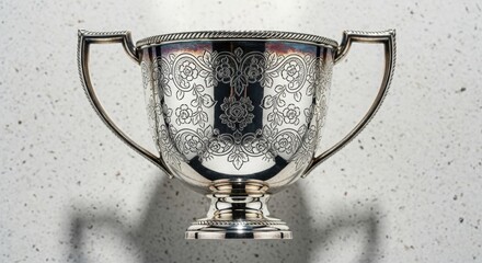 Ornate Silver Plated Trophy Cup with Floral Engravings