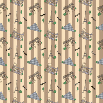Seamless Paris landmarks pattern