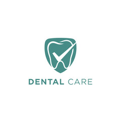 Dental care logo illustration featuring tooth and checkmark symbol