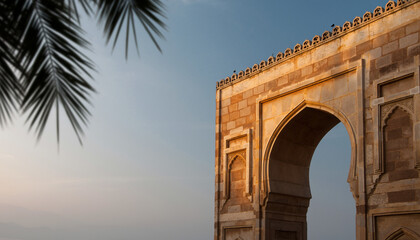 Fototapeta premium Ornate Archway on an Islamic Building with Palm Leaves
