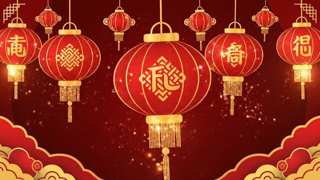 Festive red lanterns and decor for Chinese New Year