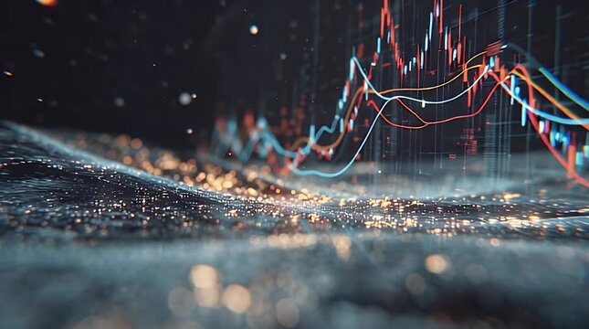 A dynamic and futuristic depiction of data flow, perfect for illustrating concepts related to technology, finance, and the digital world. Evokes a sen