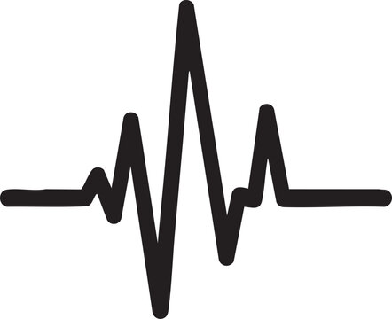 Bold black electrocardiogram line graph with a central peak on a white background