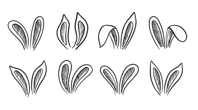 Set of rabbits's ears, Easter. Hand drawn illustration.