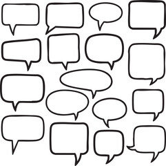 Obraz premium Collection of diverse hand-drawn speech and thought bubbles with black outlines on white