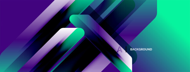 Abstract geometric design. Vivid purple, teal gradients create dynamic layered effect. Modern background suitable for digital projects. © antishock