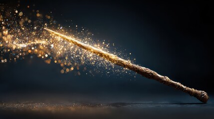 Magic wand on mysterious background, Miracle magical stick Wizard tool on black.