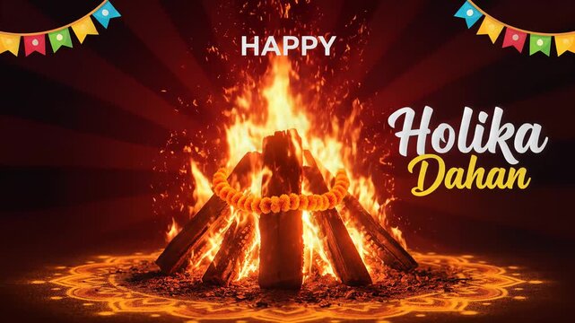 Happy Holika Dahan Bonfire Background Fiery Hindu Festival