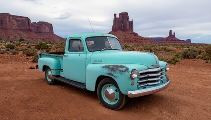 Old rusted classic american pickup truck in native farm location
