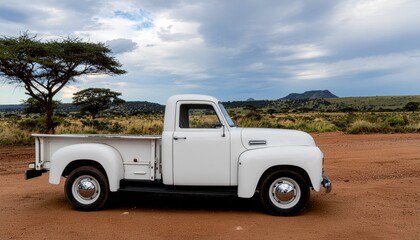 Old rusted classic american pickup truck in native farm location