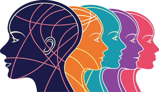 Profile silhouettes of women showing thought process and diversity
