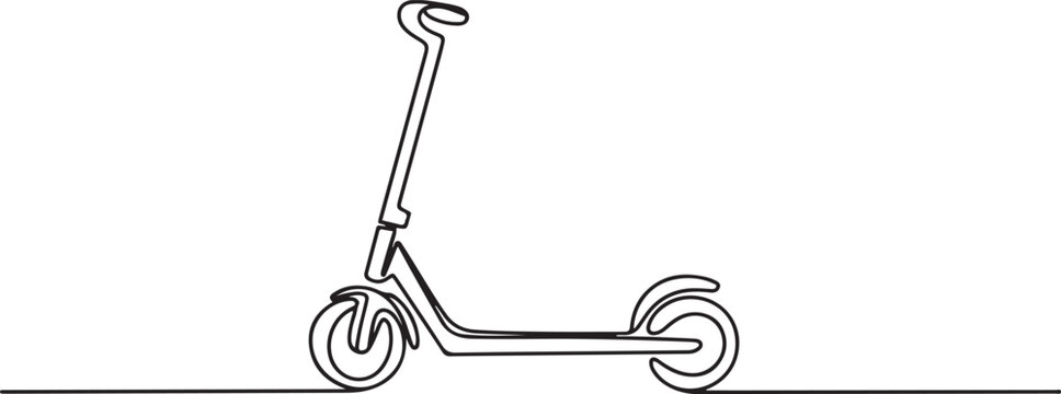 One single line drawing of kick scooter logo. Modern urban vehicle concept. one line Icon drawing