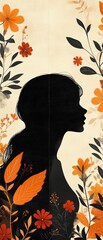 Minimalist abstract illustration of a woman in a floral autumn environment