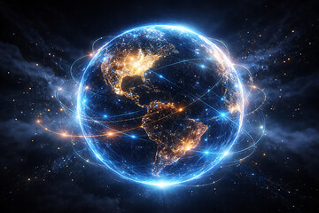 Global Connectivity: Earth with Glowing Network in Space