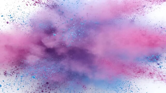 Exploding blue and purple powder cloud burst on white background