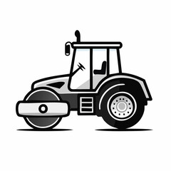 Fototapeta premium ロードローラーの道路工事ラインベクターアイコン 建設重機イメージ