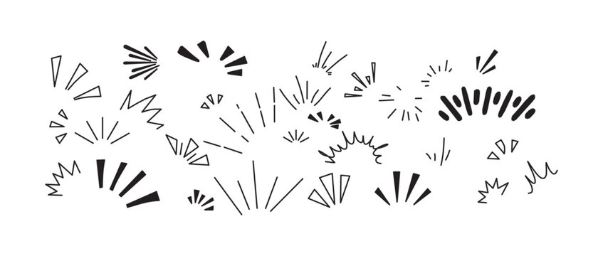 line sparkle vector set, comic style decorative lines, burst effects, and dynamic radial patterns in black for enhancing illustrations, comics, and graphic designs with energetic visual elements
