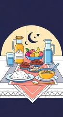 Traditional iftar meal on a table.