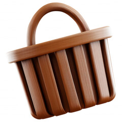 A brown woven basket with a handle is on a black background.