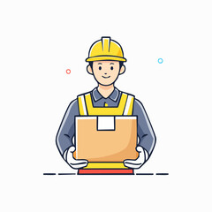 ヘルメットを着用した配達作業員のフラットイラストアイコン