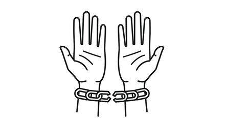 Obraz premium Two hands palms facing forward are connected by a chain in this illustration