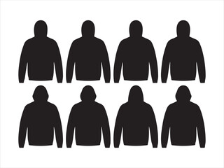 Two black hooded sweatshirts on isolated view to Front and Back. Set of long sleeve hoodie jacket vector illustration  © Chan