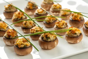 Gourmet Stuffed Mushrooms with Fresh Herbs and Golden Roasted Topping on Plate