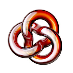 Luxury digital art amber knot 3d rendering design element isolated on white. Smooth glass curve for creative branding.