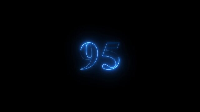 Glowing neon animated number 95. hot burning number on black background ,blue color looping trendy glowing neon numeric number. Motion graphics of sum number concept