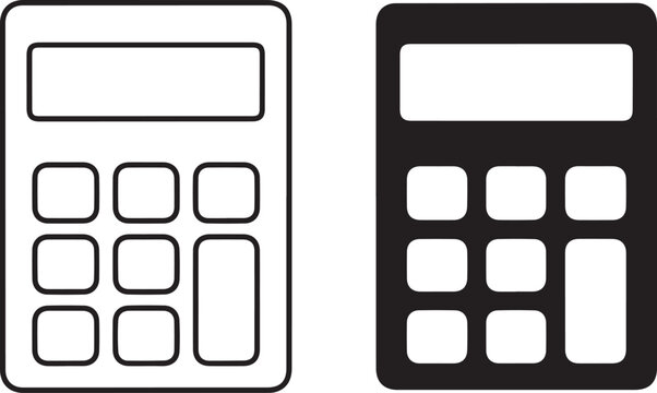 Calculator Icon Set &ndash; Black and Outline Vector Graphics for Education and Interface Design