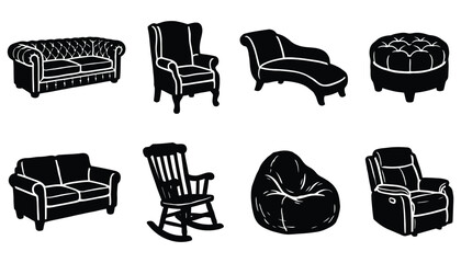 Black and White Collection of Classic and Modern Chairs and Sofas