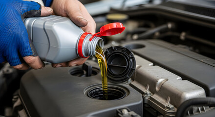 pouring engine oil